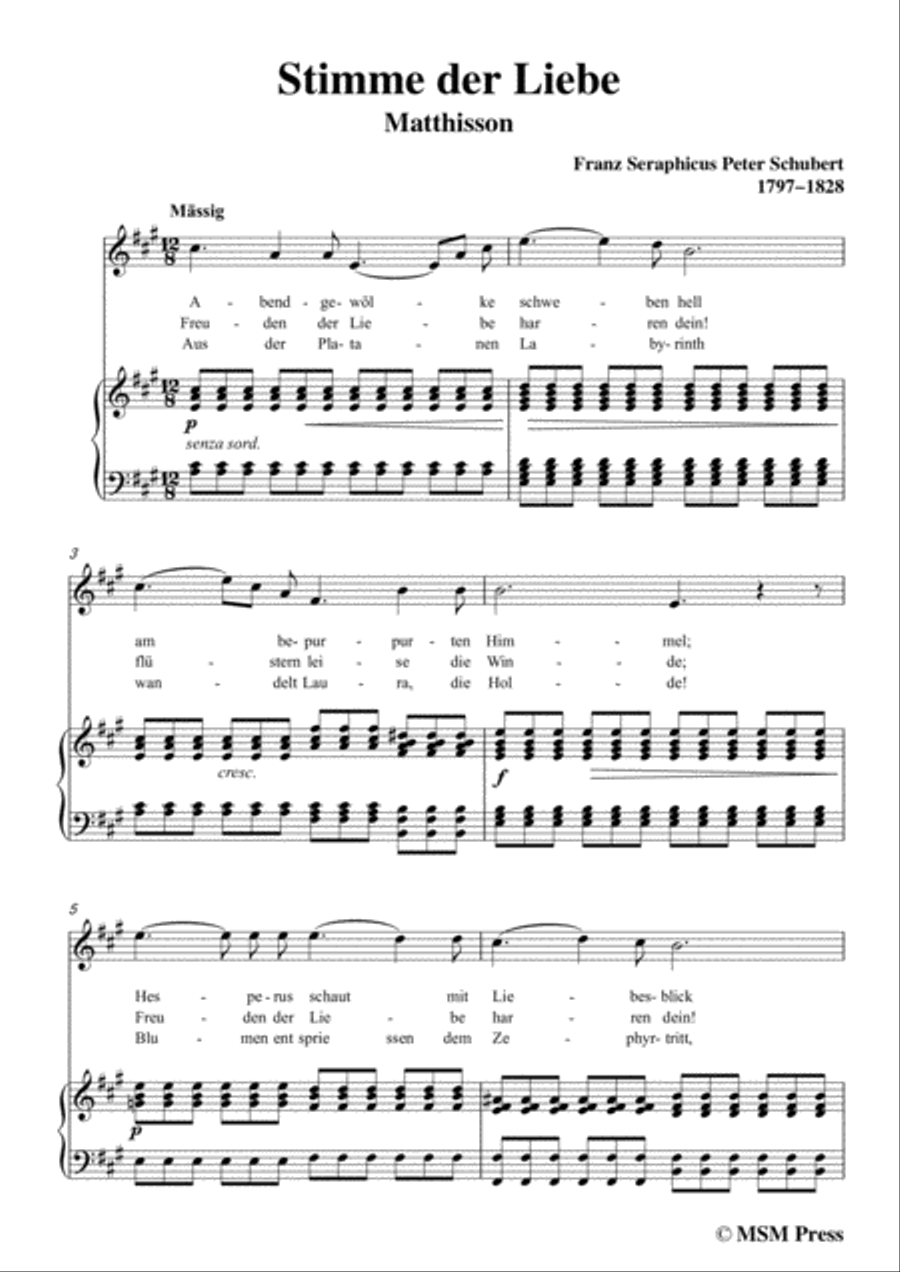 Schubert-Stimme der Liebe,D.418,in A Major,for voice and piano Voice Solo scores gallery preview page 3