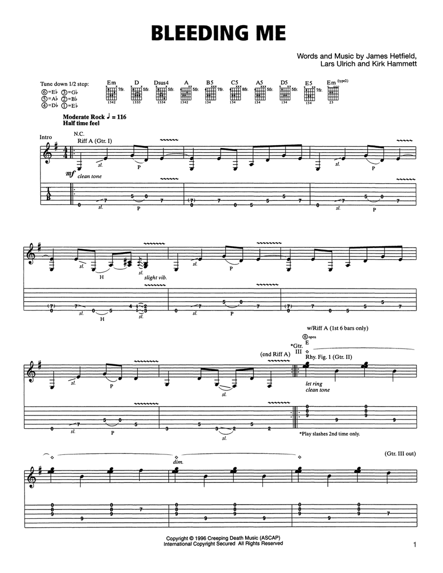 Bleeding Me Acoustic Guitar scores gallery preview page 1
