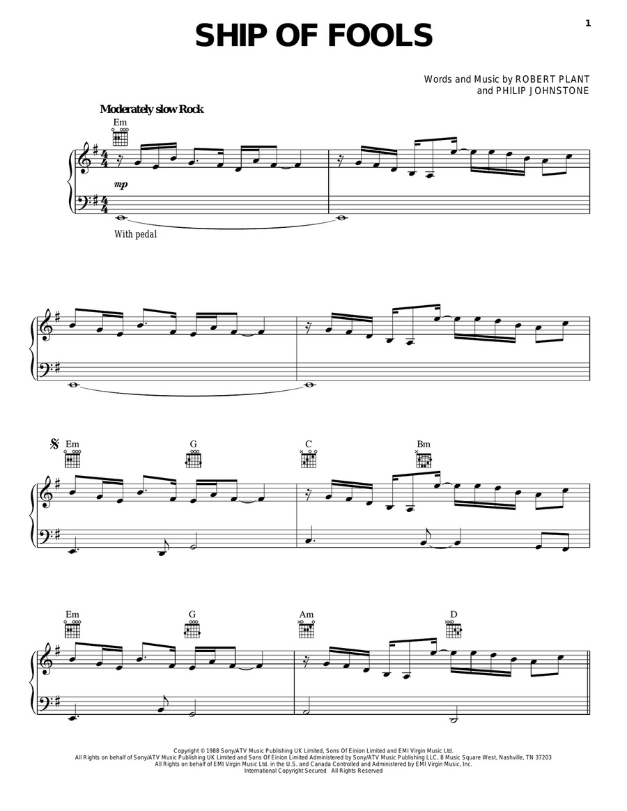 Ship Of Fools Ship Of Fools Piano, Vocal, Guitar scores gallery preview page 1