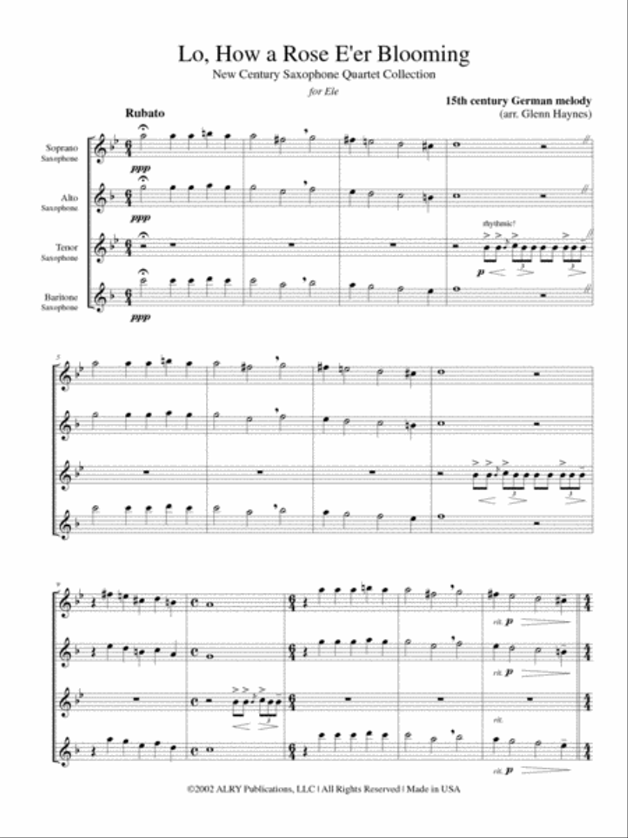 In the Bleak Mid-Winter and Lo How a Rose for Saxophone Quartet Saxophone Quartet scores gallery preview page 2