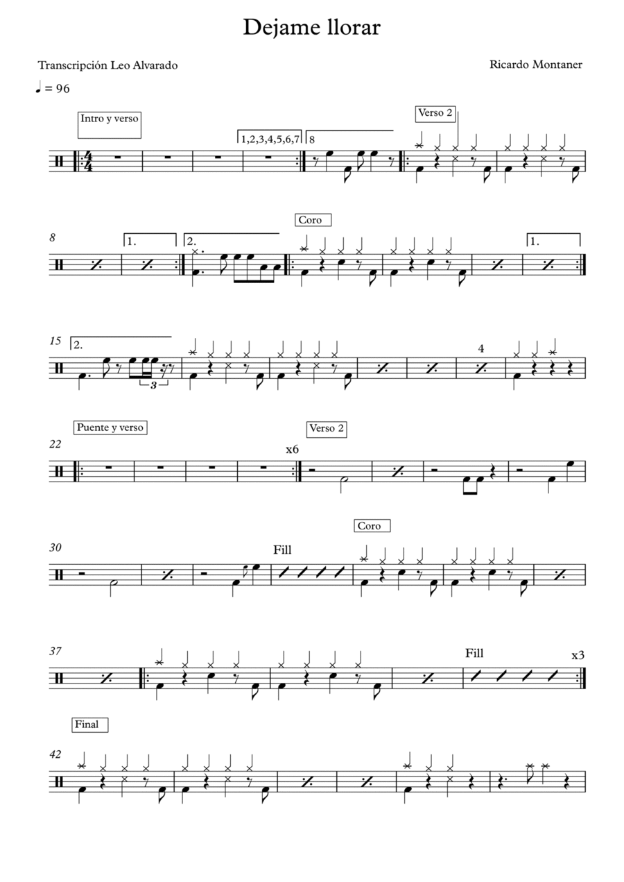 Dejame Llorar Drum Set scores gallery preview page 1