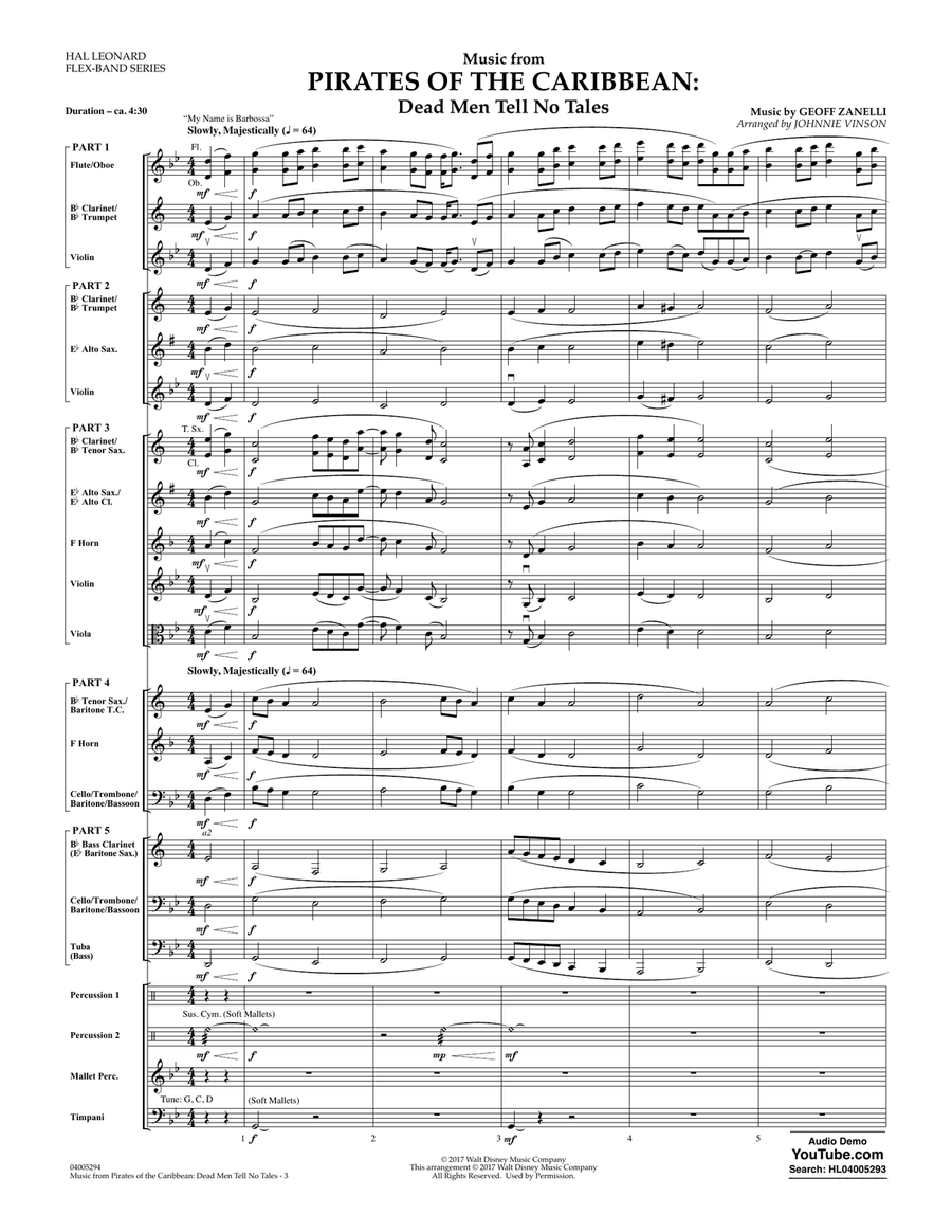 Music from Pirates of the Caribbean: Dead Men Tell No Tales - Conductor Score (Full Score) Concert Band scores gallery preview page 2