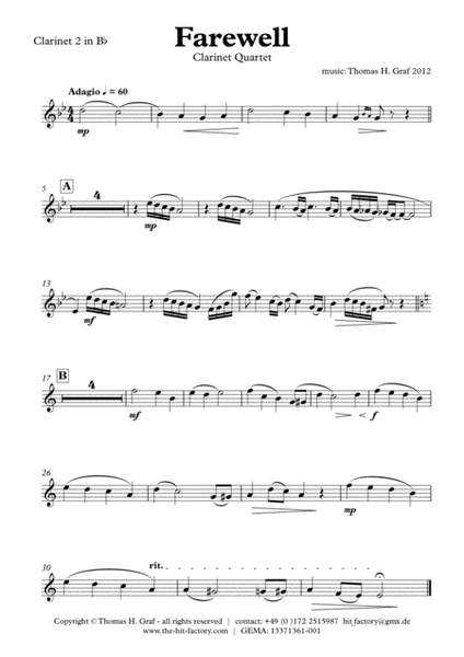 Farewell - Sad Ballad - Clarinet Quartet image number null