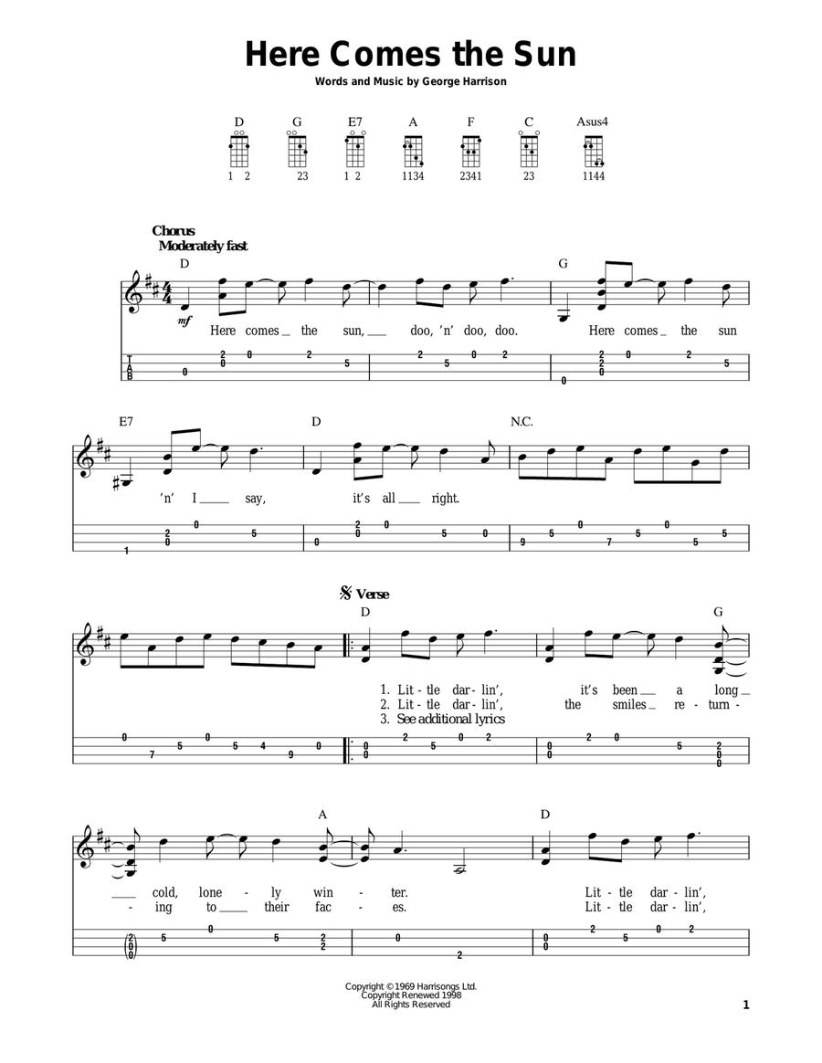 Here Comes The Sun Mandolin scores gallery preview page 1