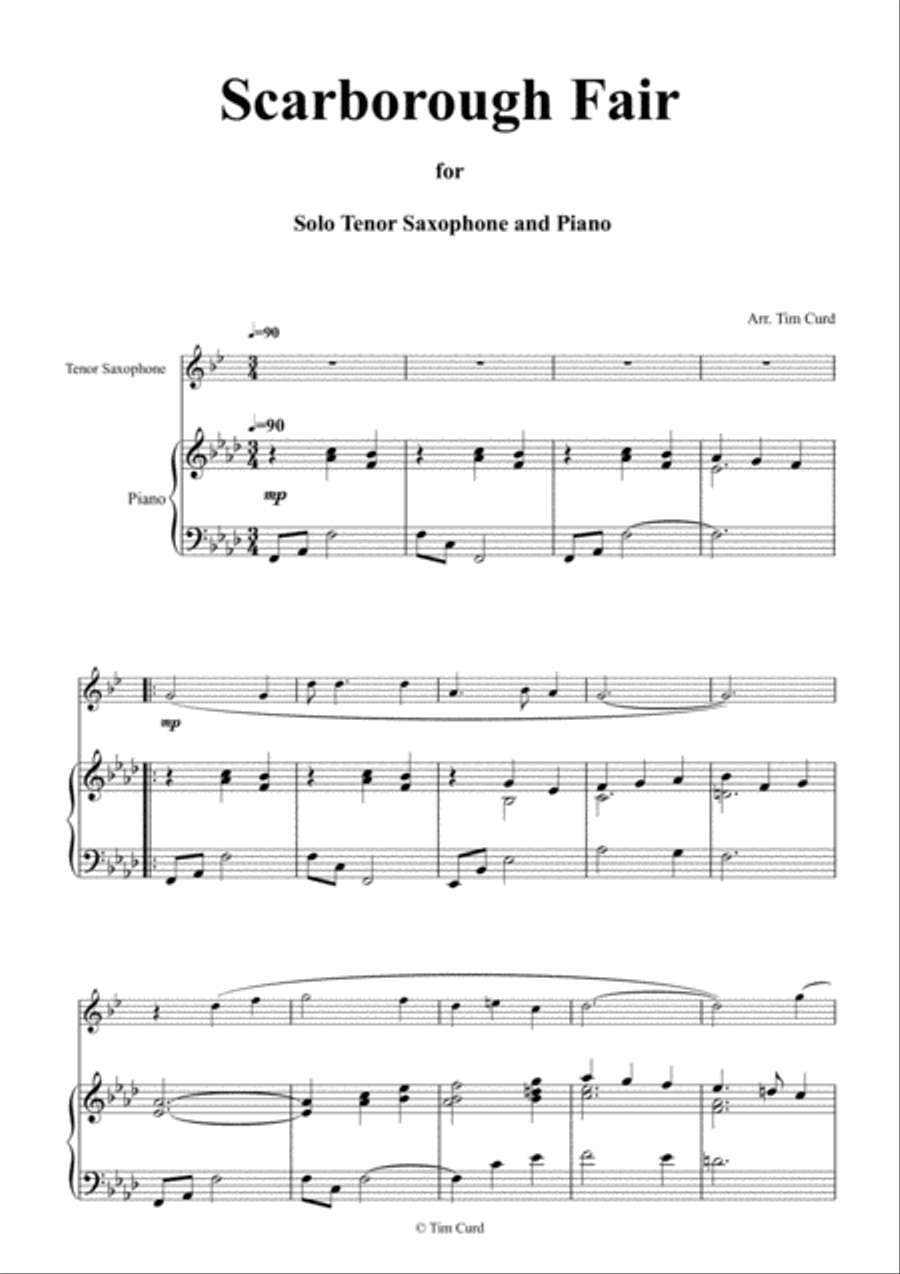Scarborough Fair for Solo Tenor Saxophone and Piano Tenor Saxophone scores gallery preview page 2