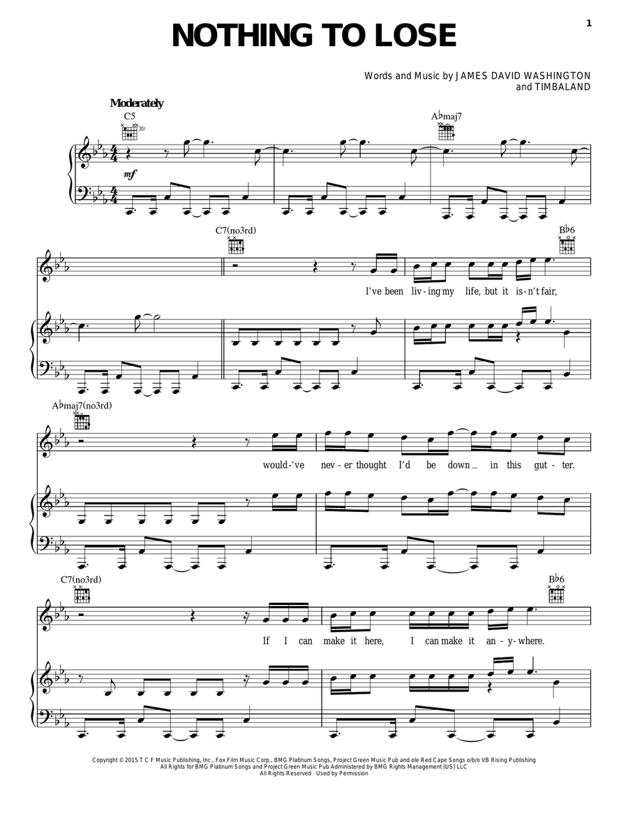 Nothing To Lose Nothing To Lose Piano, Vocal, Guitar scores gallery preview page 1