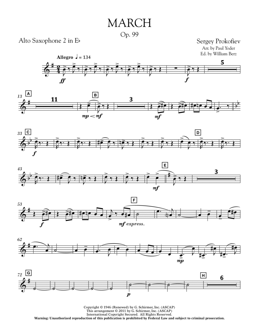 March, Op. 99 - Eb Alto Saxophone 2 Alto Saxophone scores gallery preview page 1