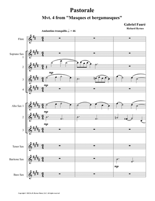 Pastorale from "Masques et Bergamasques", Op. 112 (Saxophone Choir + Flute)
