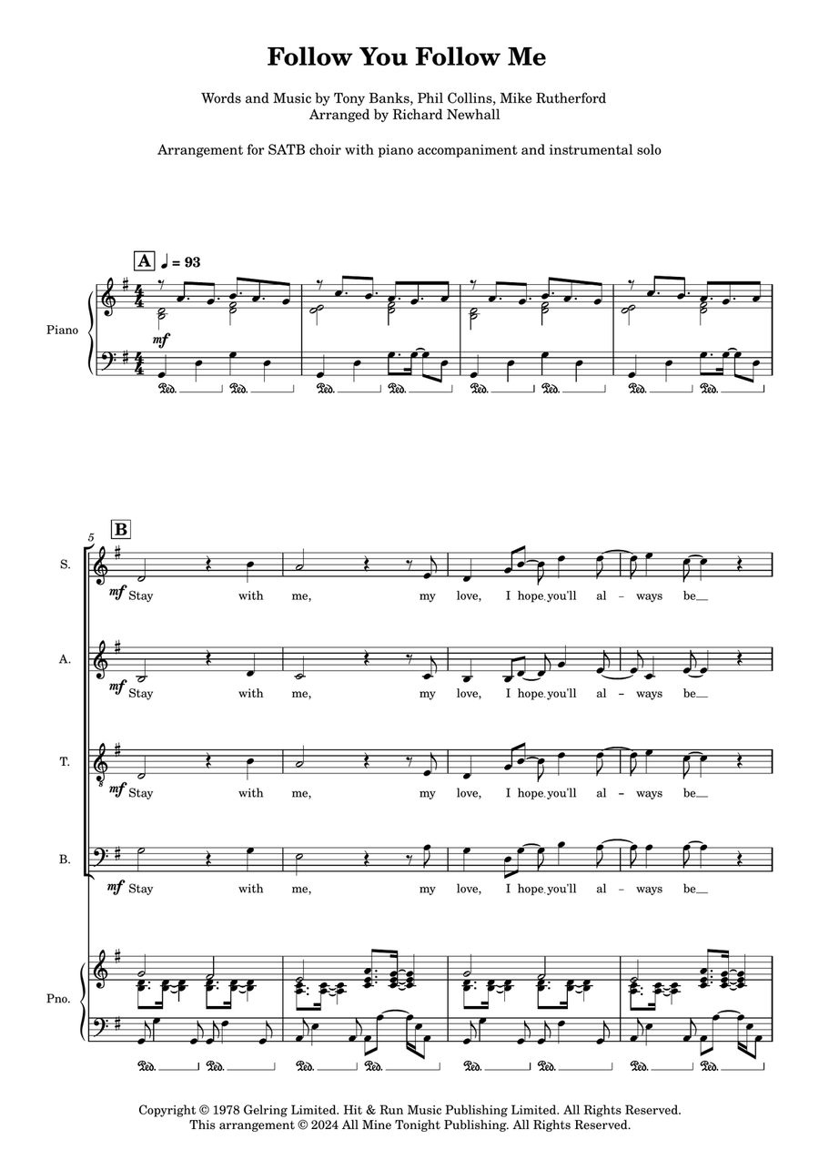 Follow You, Follow Me 4-Part scores gallery preview page 1