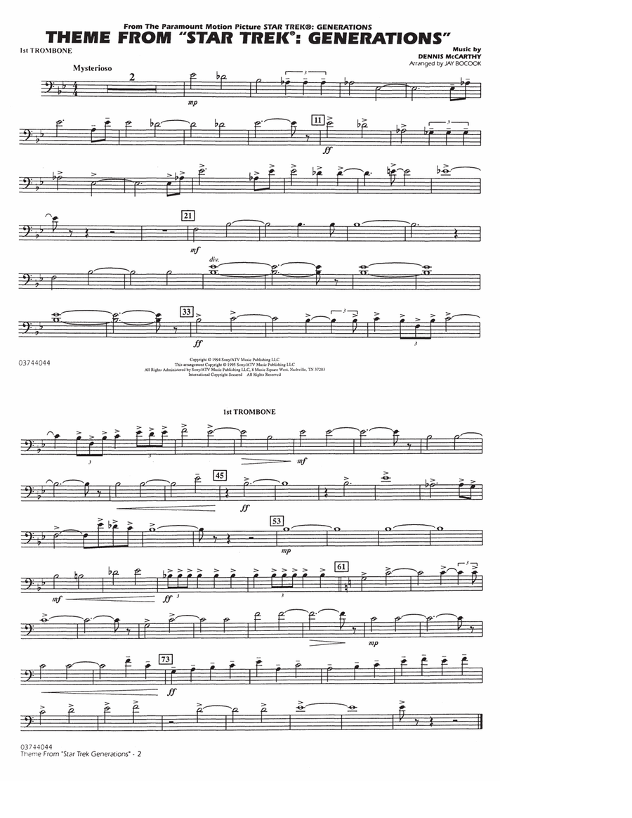 Theme from Star Trek: Generations - 1st Trombone Marching Band scores gallery preview page 1