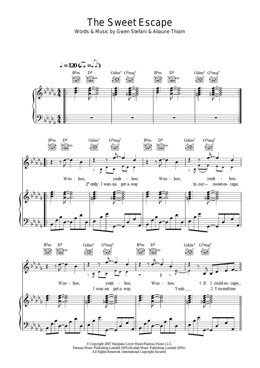 The Sweet Escape (featuring Akon) Piano, Vocal scores gallery preview page 1