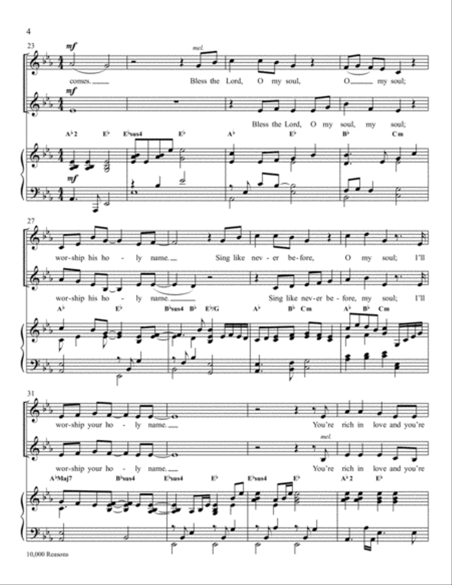 10,000 Reasons (Bless the Lord) 4-Part scores gallery preview page 4