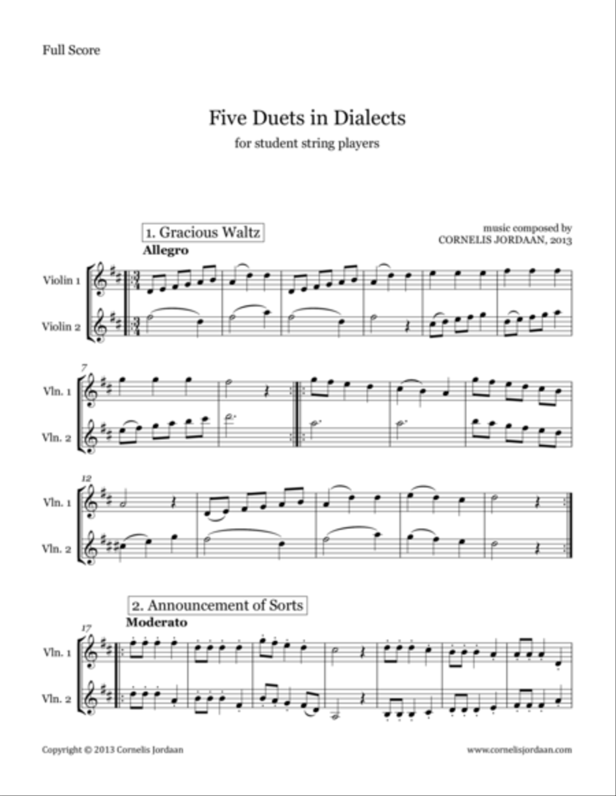 Five Duets in Dialects, for 2 violins String Duet scores gallery preview page 1