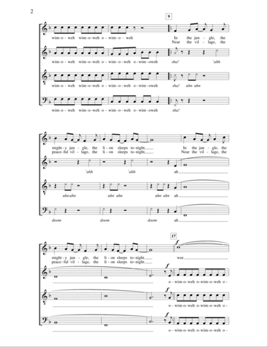 The Lion Sleeps Tonight 4-Part scores gallery preview page 2