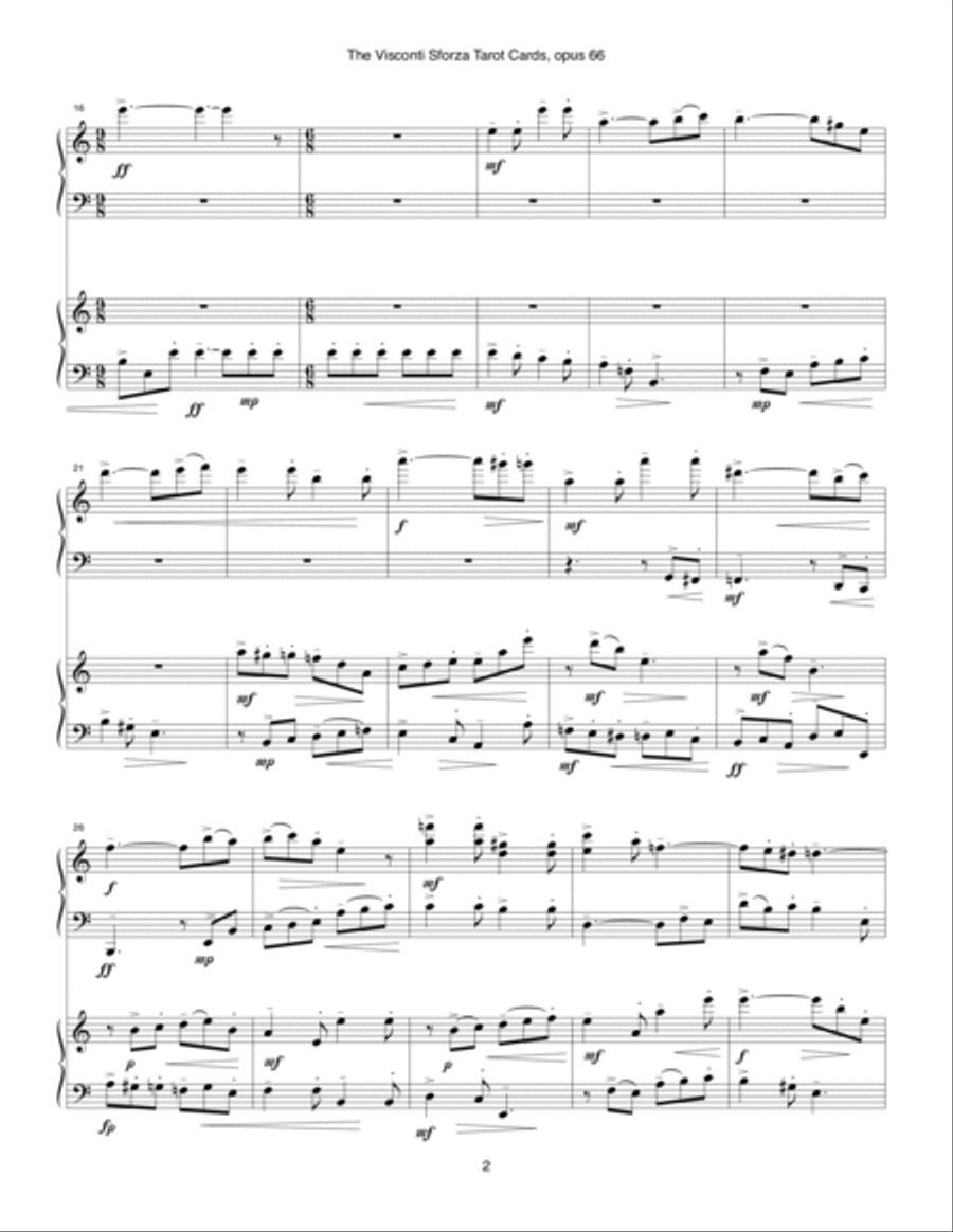 Visconti Sforza Tarot Cards, opus 66 ... Twenty Two Salon Pieces For Two Pianos (1996) 01 Il Matto 2 Pianos, 4-Hands scores gallery preview page 2