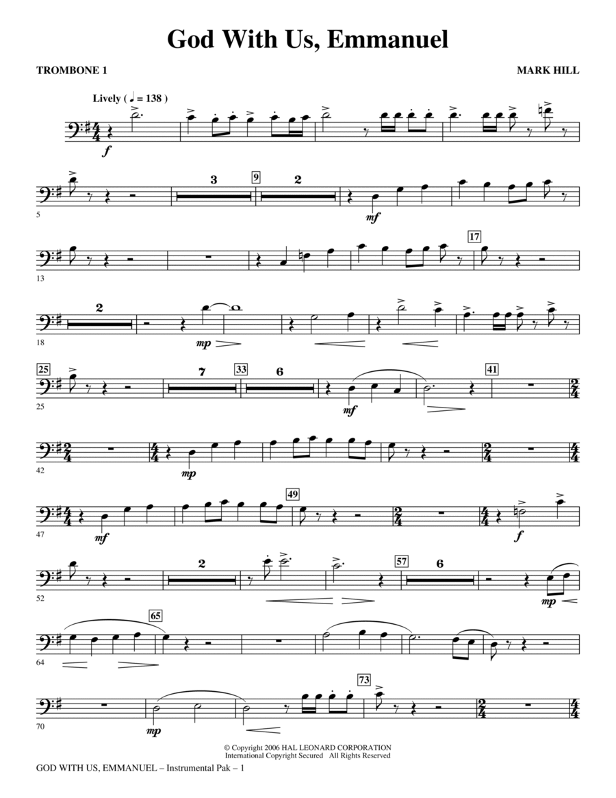 God With Us, Emmanuel! - Trombone 1 Choir scores gallery preview page 1