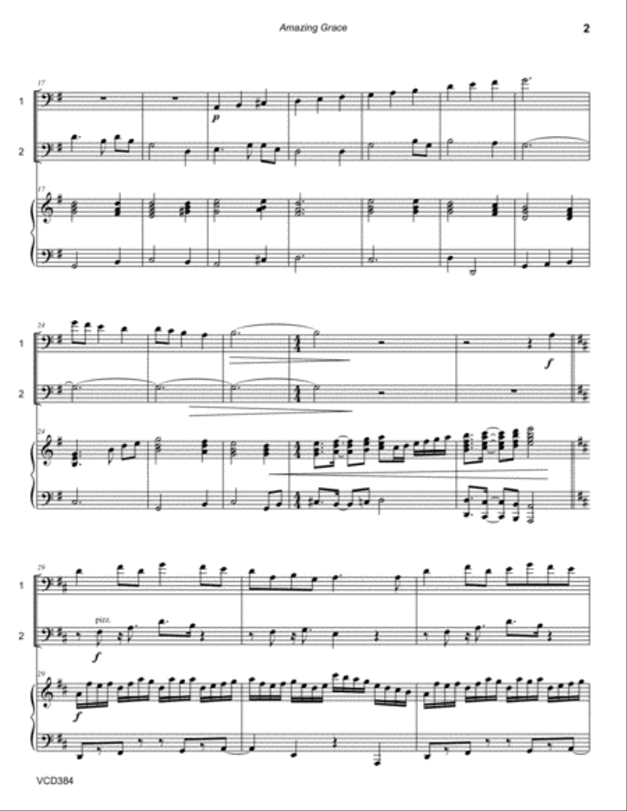 AMAZING GRACE - CELLO DUET with Piano Accompaniment String Duet scores gallery preview page 2