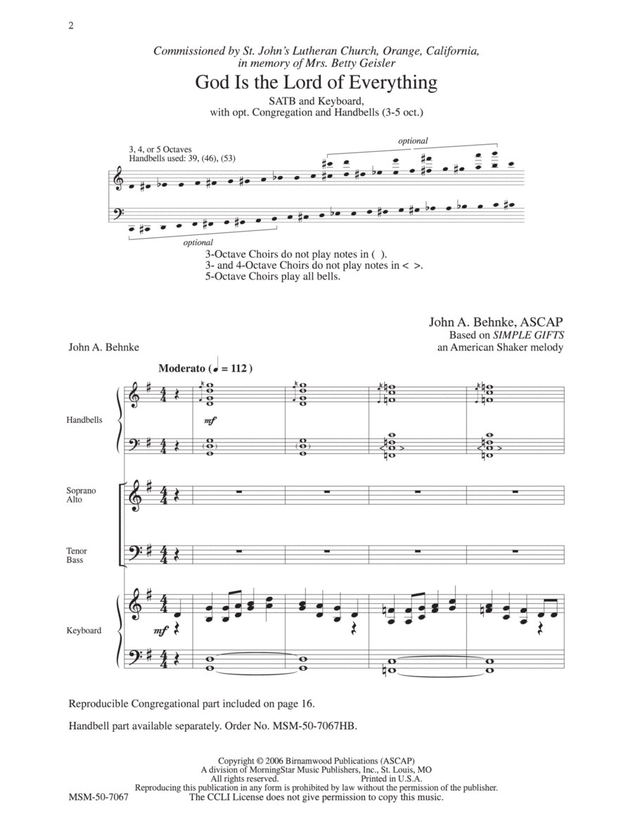 God Is the Lord of Everything 4-Part scores gallery preview page 1