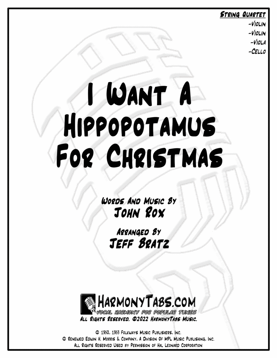 I Want A Hippopotamus For Christmas (Hippo The Hero) String Quartet scores gallery preview page 1