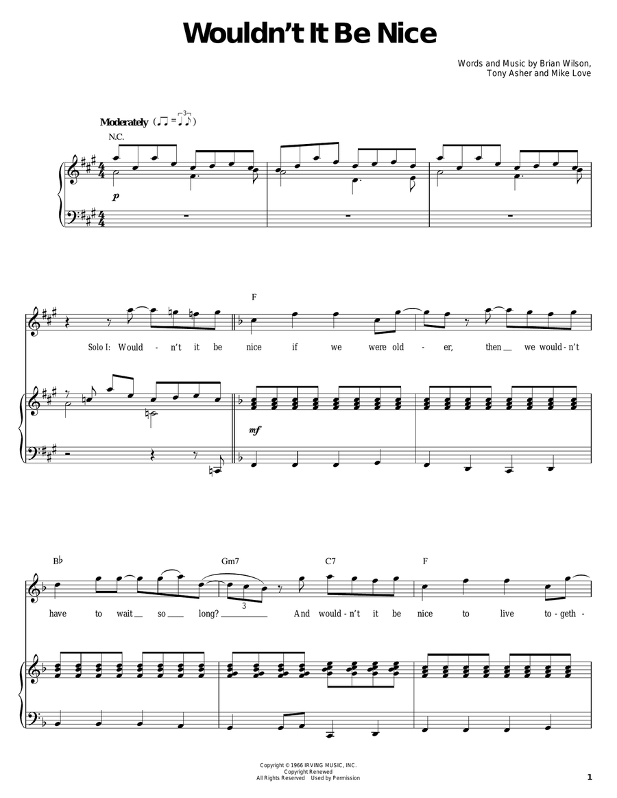 Wouldn't It Be Nice Piano, Vocal scores gallery preview page 1