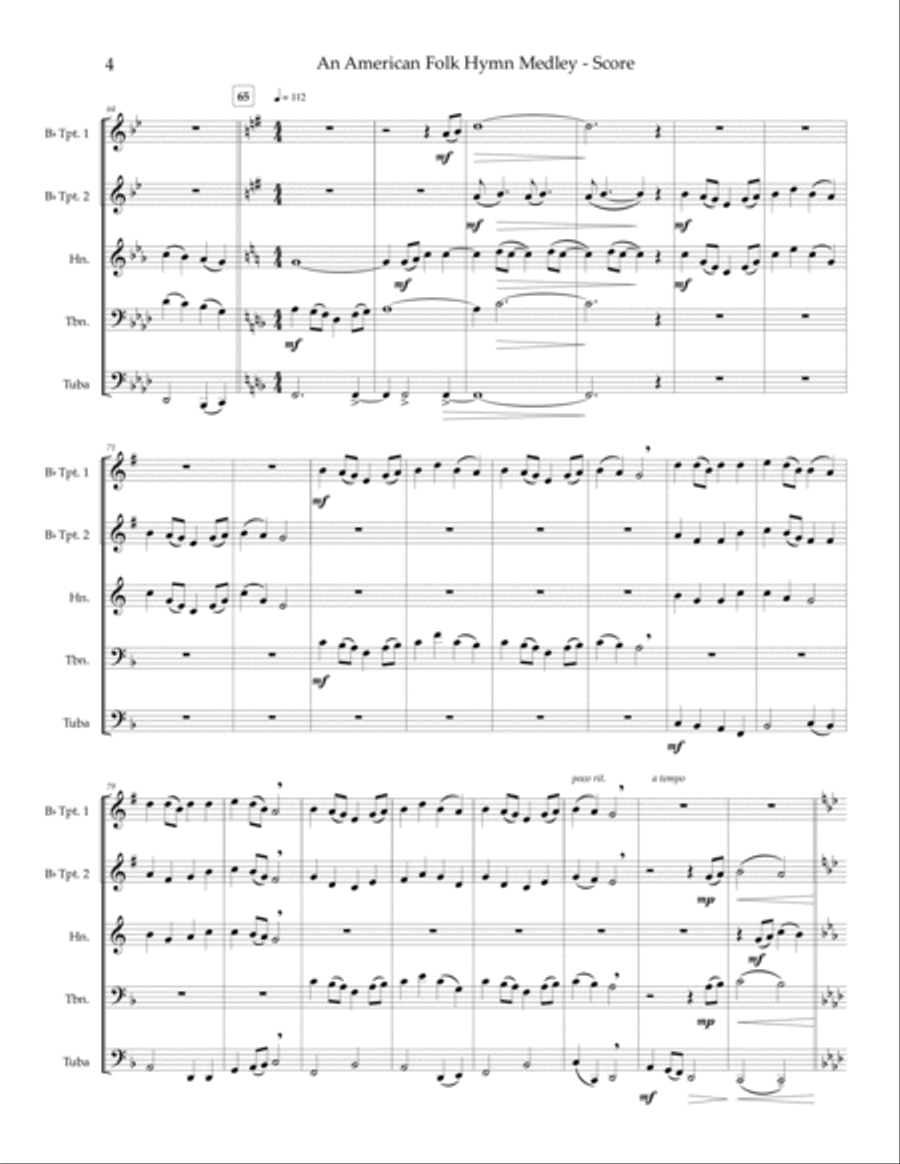 An American Folk Hymn Medley - brass quintet image number null