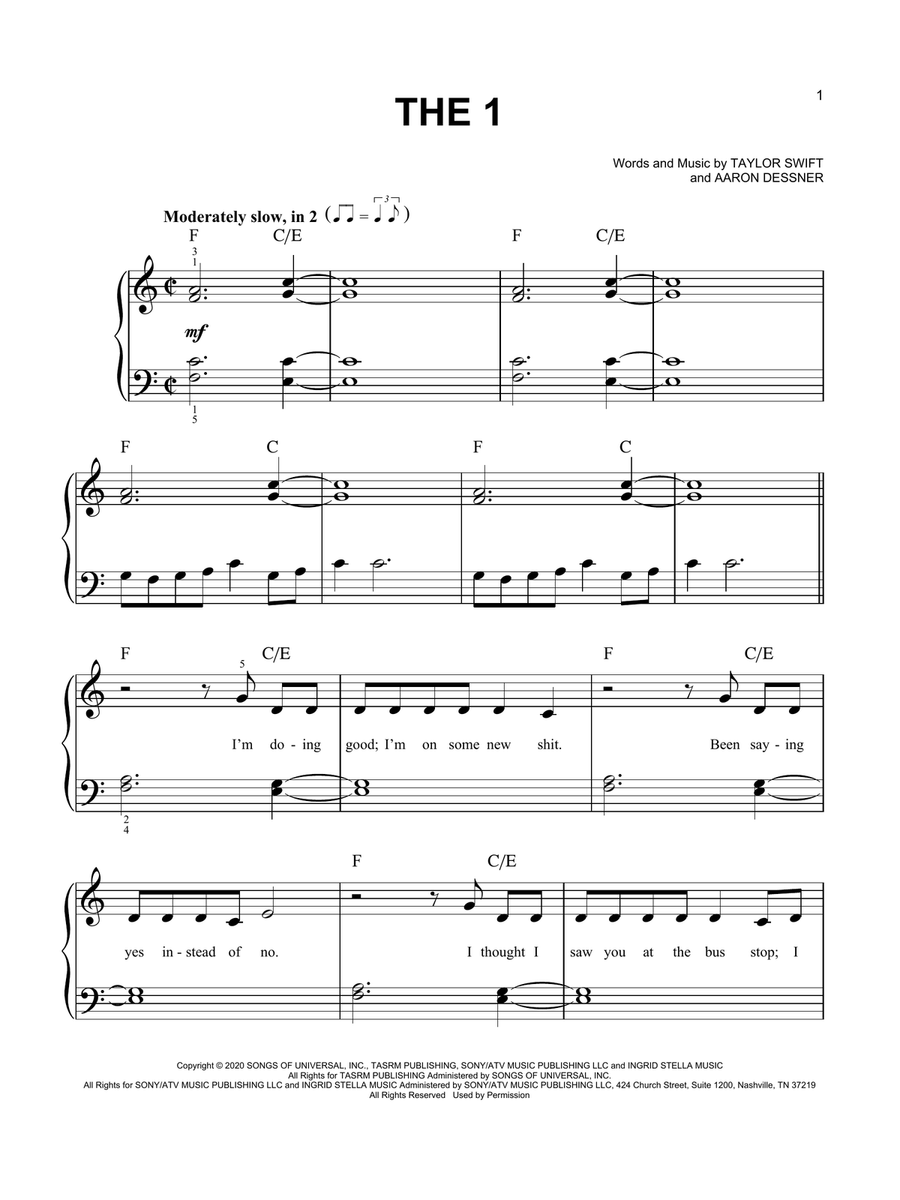 the 1 Easy Piano scores gallery preview page 1