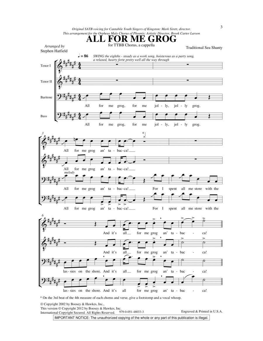 All For Me Grog TTBB scores gallery preview page 1