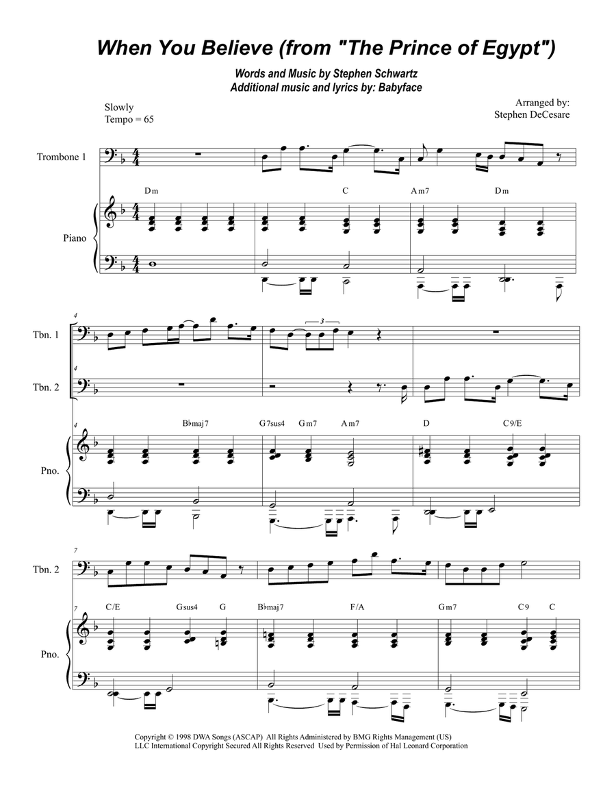 When You Believe (From The Prince Of Egypt) Trombone Duet scores gallery preview page 1