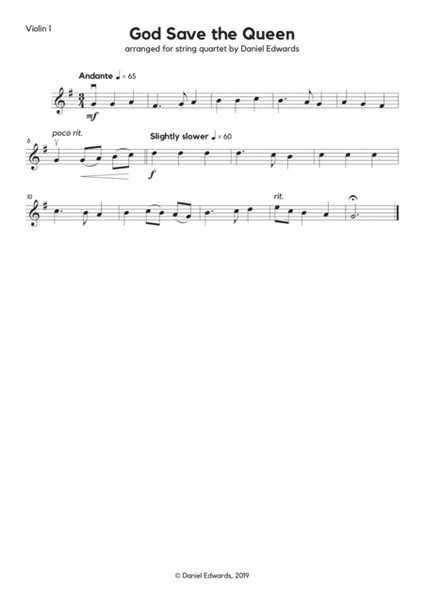 God Save the Queen, UK National Anthem, arranged for string quartet image number null