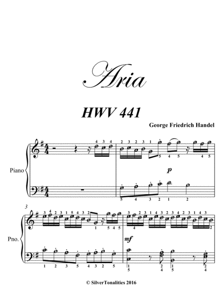 Aria HWV 441 Elementary Piano Sheet Music