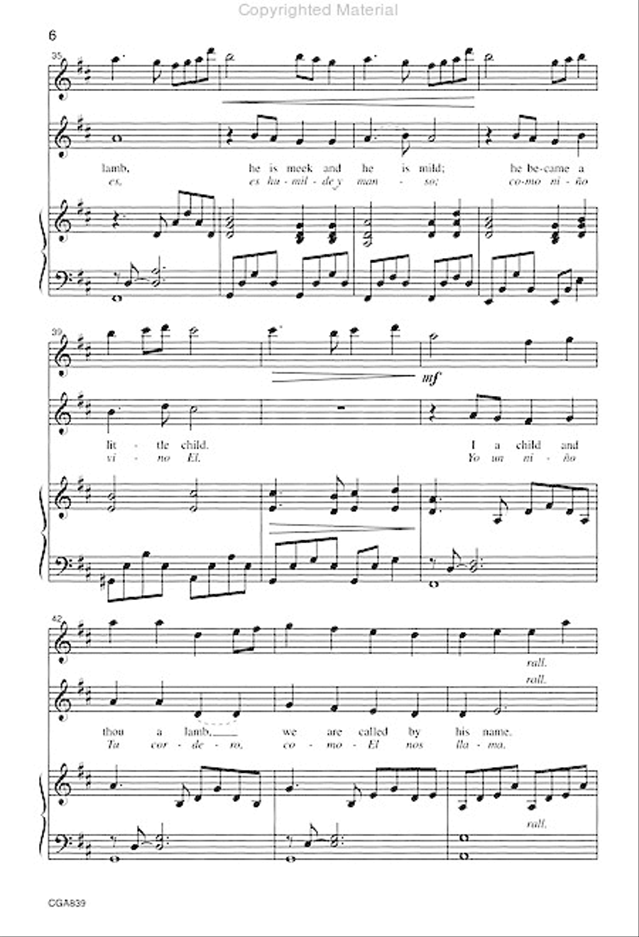 The Lamb (Pequeno Cordero) Unison Choir scores gallery preview page 6