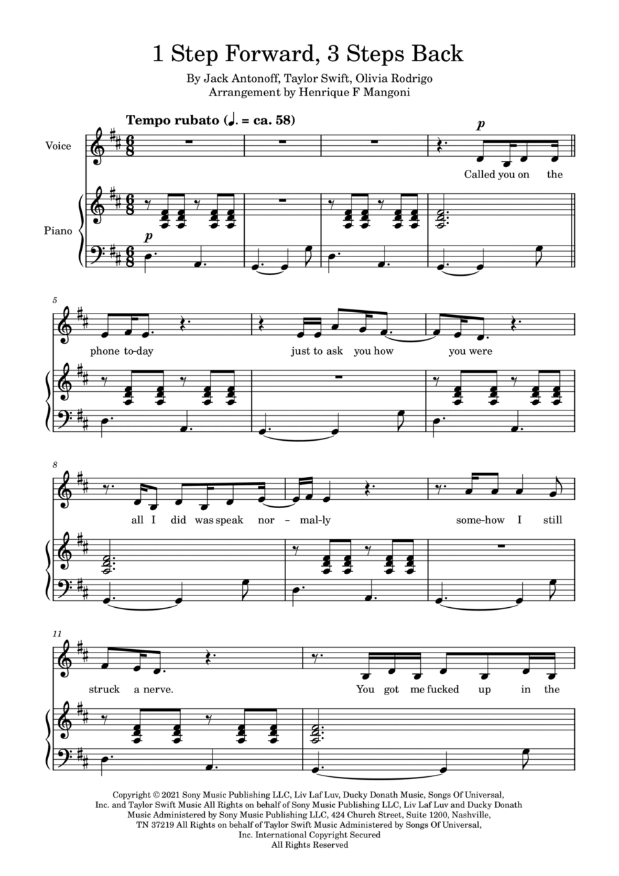 1 Step Forward, 3 Steps Back Piano, Vocal, Guitar scores gallery preview page 1