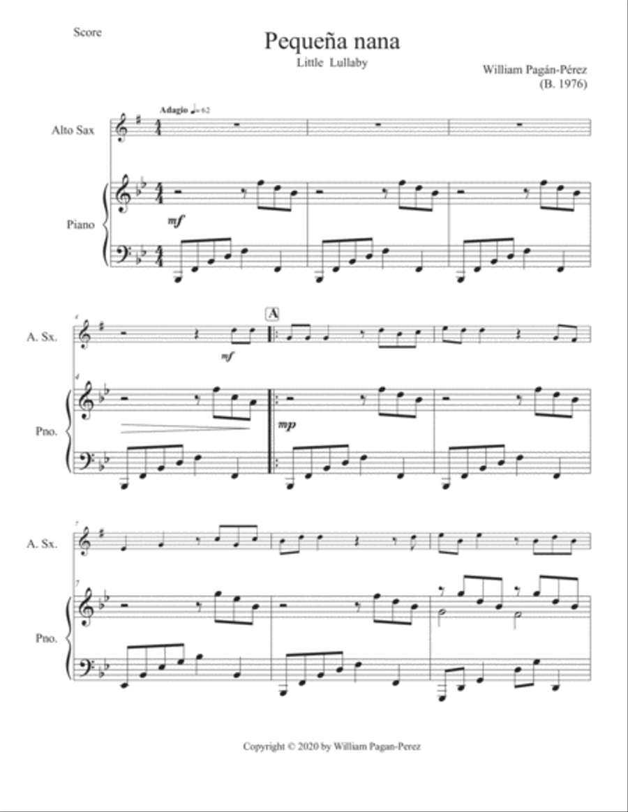 Little Lullaby (Pequeña nana) for Alto Sax and Piano Alto Saxophone scores gallery preview page 2