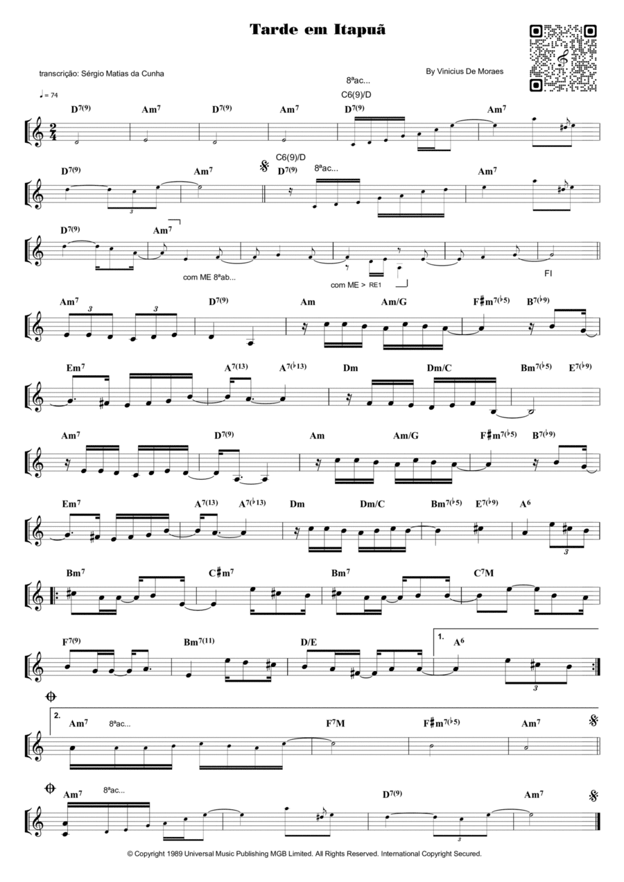Tarde Em Itapoa Piano Solo scores gallery preview page 1