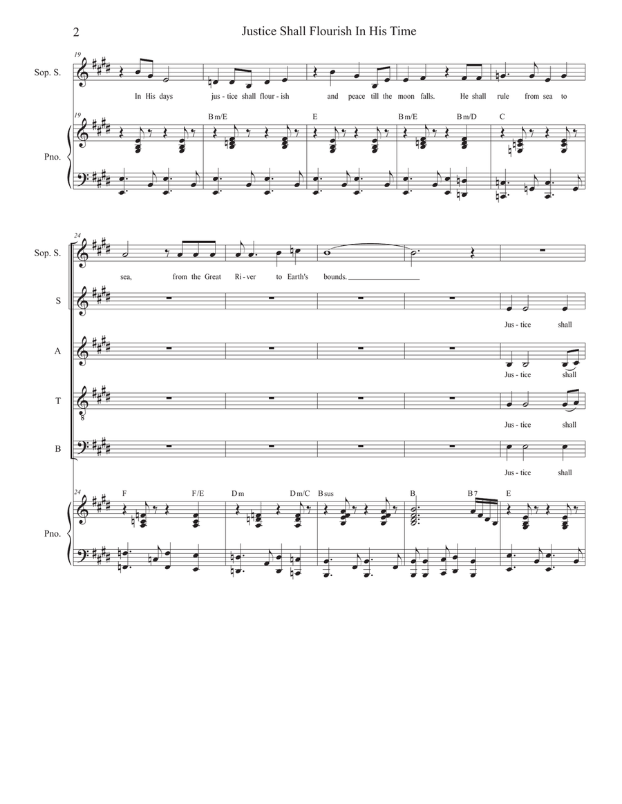 Justice Shall Flourish In His Time (Soprano Solo and SATB) 4-Part scores gallery preview page 2