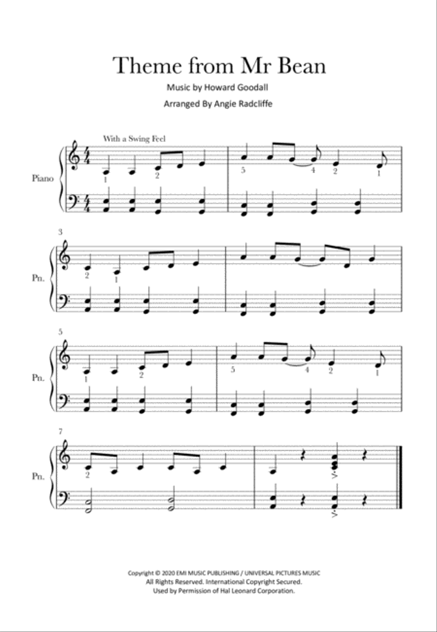 Mr. Bean Animated Series Theme Easy Piano scores gallery preview page 1
