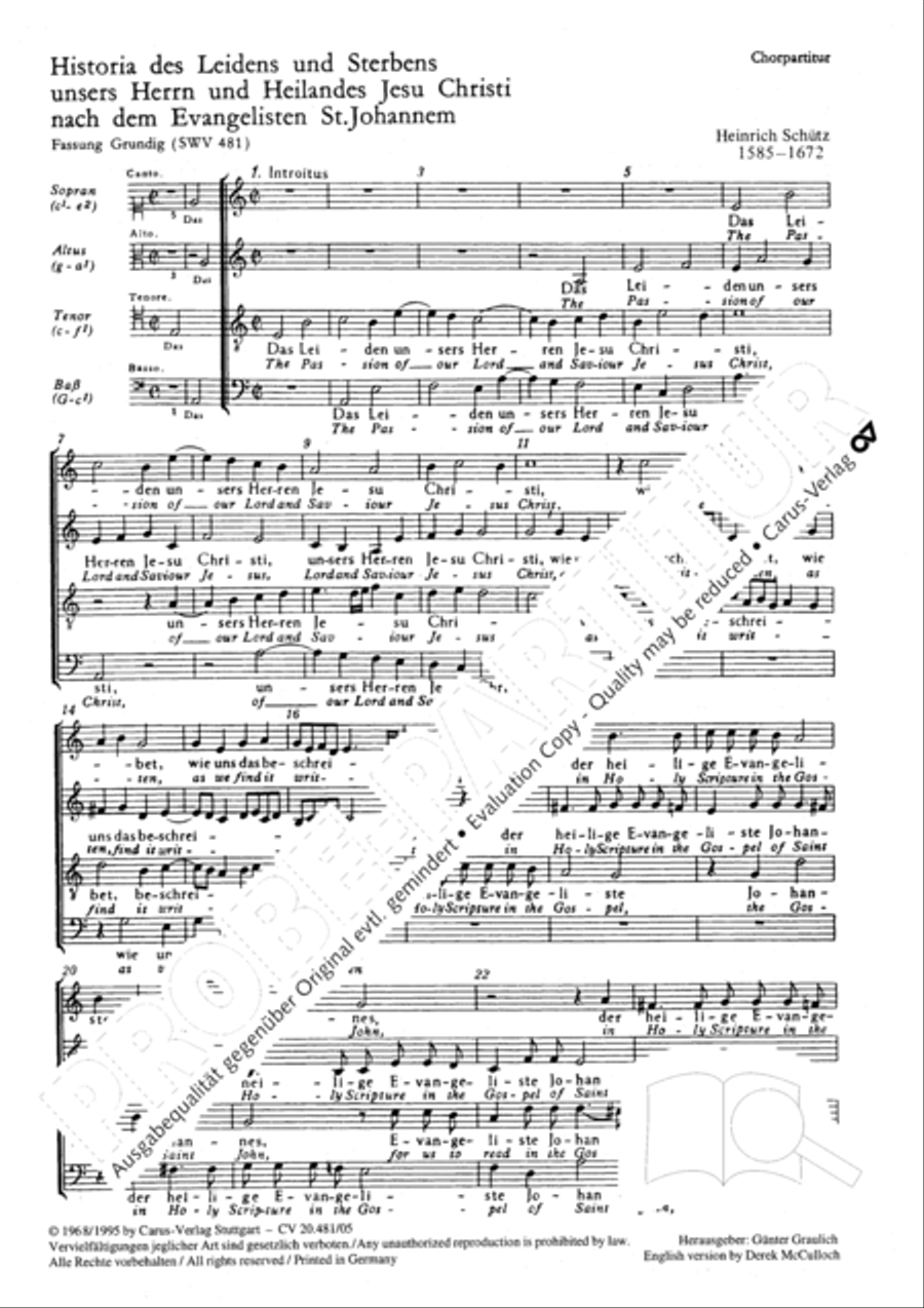 St. John Passion / The Passion of our Lord and Saviour Jesus Christ 4-Part scores gallery preview page 2