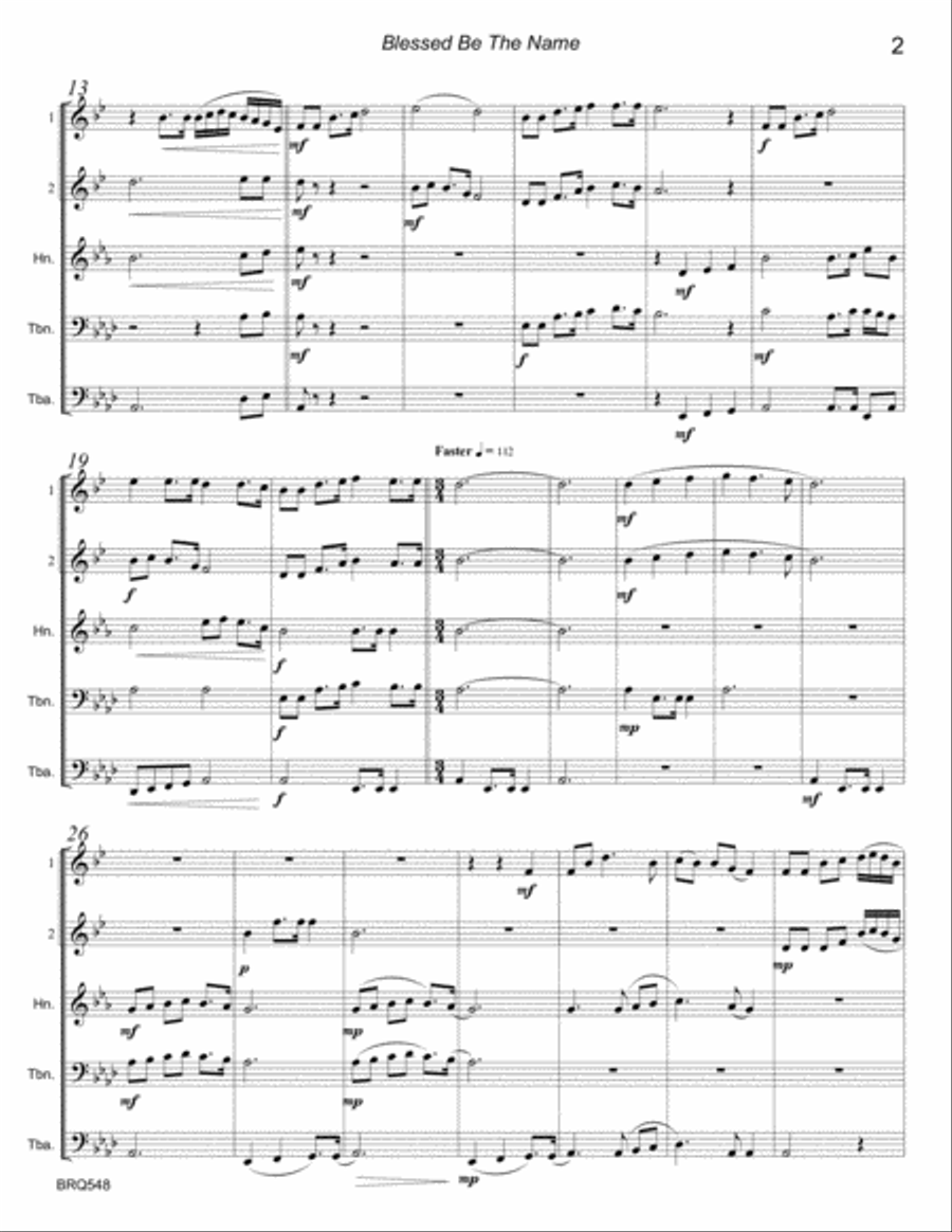 BLESSED BE THE NAME for unaccompanied BRASS QUINTET Brass Quintet scores gallery preview page 2