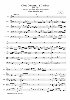 Bach - Oboe Concerto in D minor BWV1059 for Oboe and String Quartet