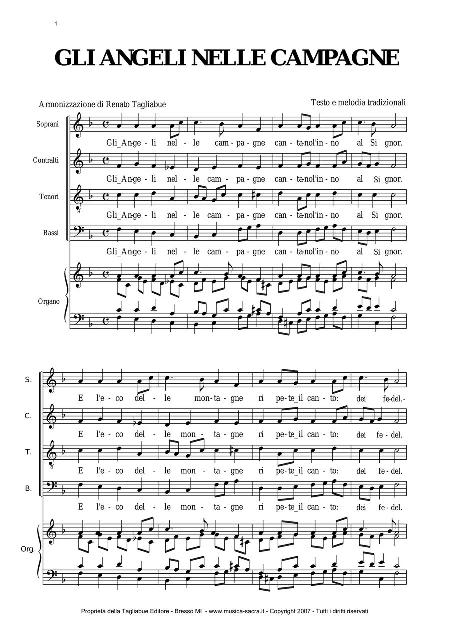 GLI ANGELI NELLE CAMPAGNE - For SATB Choir, Trumpet and. organ 4-Part scores gallery preview page 1
