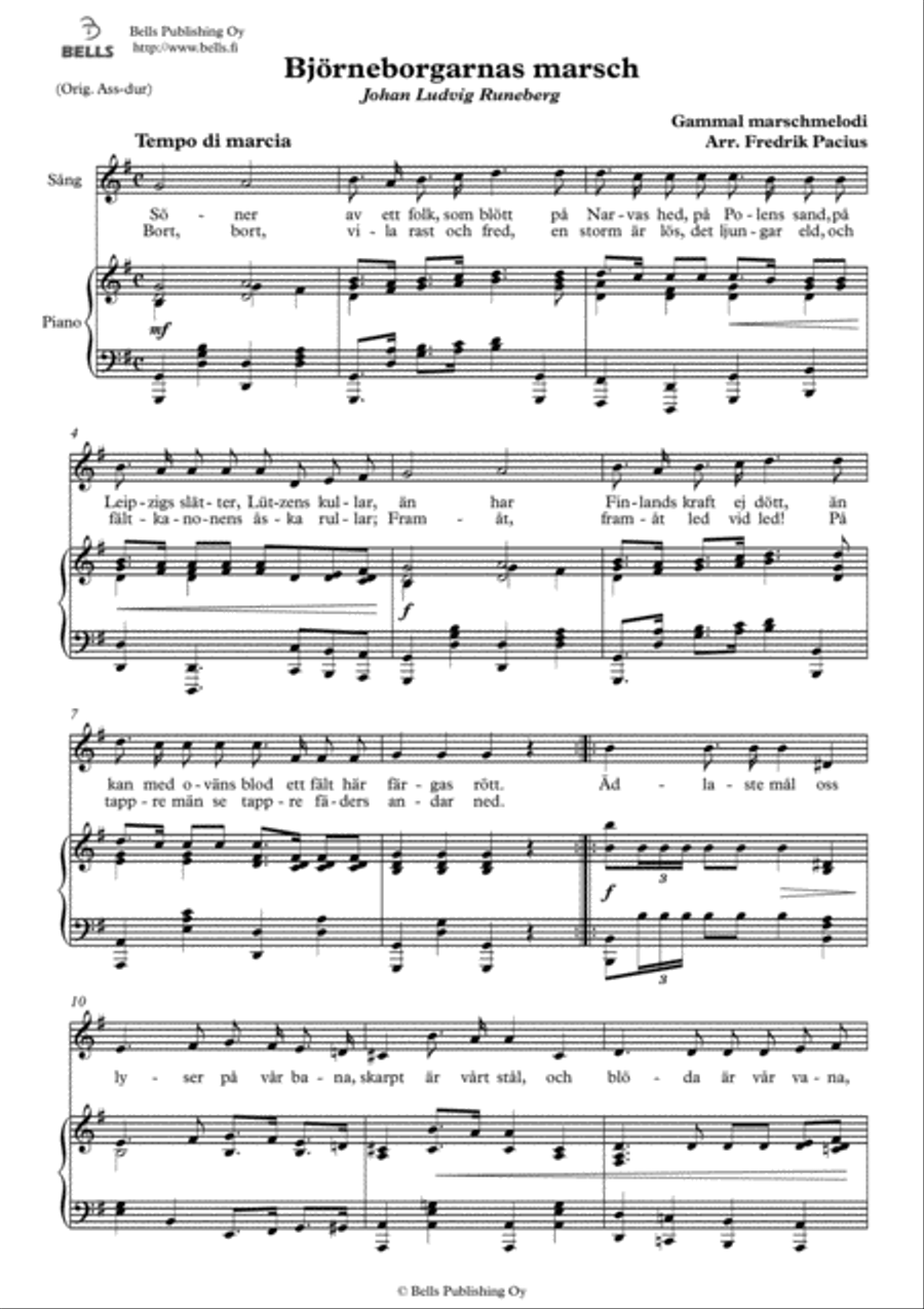 Bjorneborgarnas marsch (G Major) Voice Solo scores gallery preview page 1