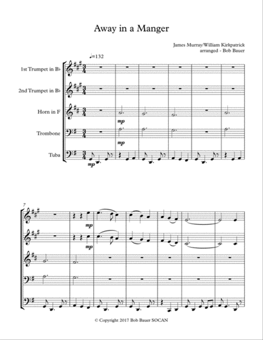 Away in a Manger for brass quintet Brass Quintet scores gallery preview page 1