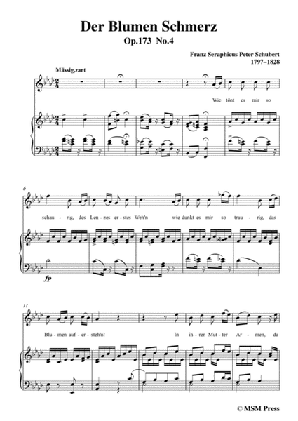 Schubert-Der Blumen Schmerz,Op.173 No.4,in f minor,for Voice&Piano image number null