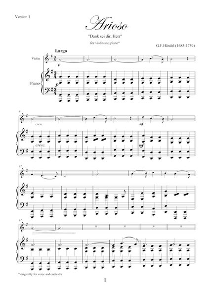 Arioso - Dank sei dir, Herr by George Frideric Handel, transcription for violin and piano