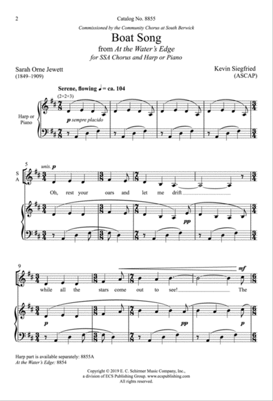 Boat Song SSA scores gallery preview page 1