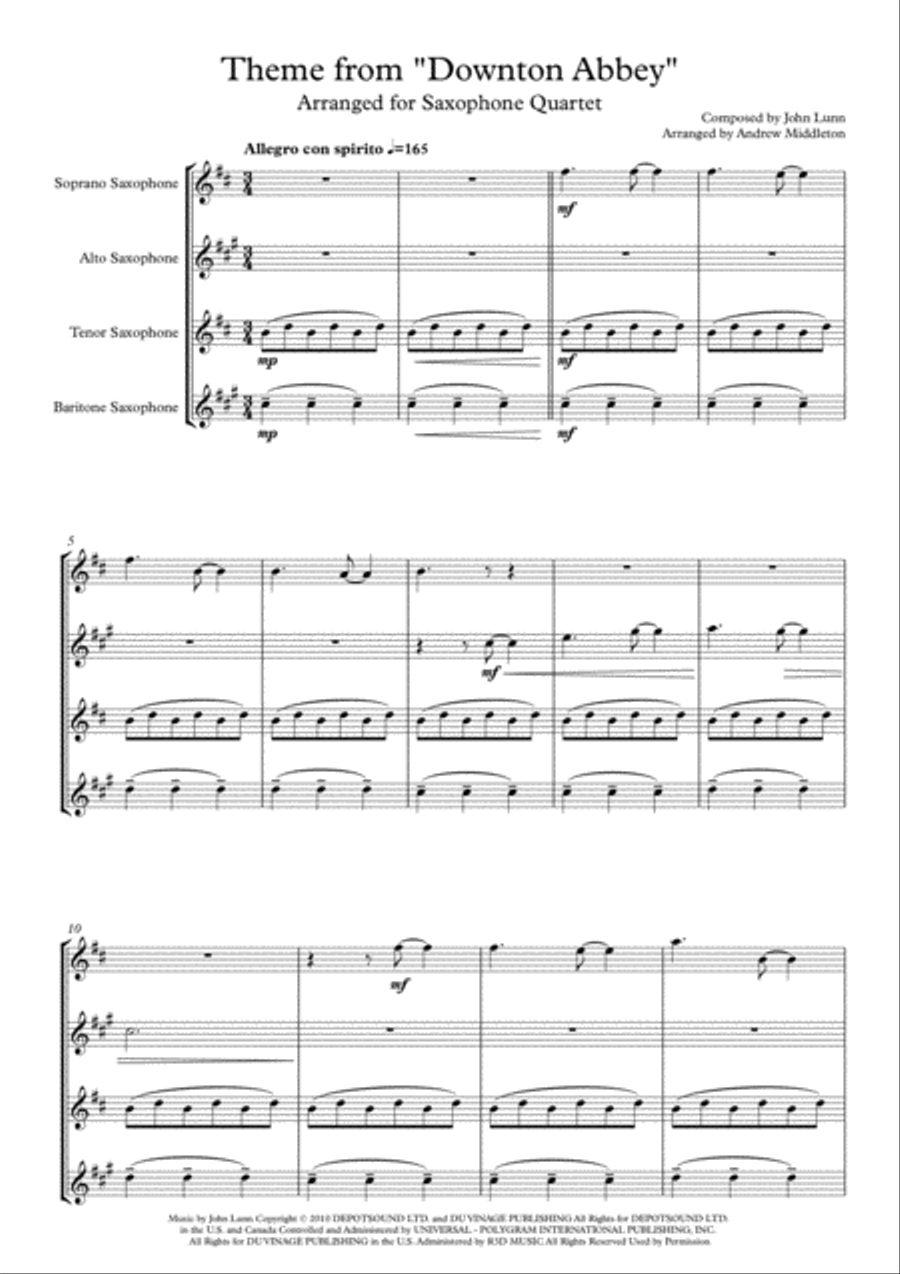 Downton Abbey (theme) Woodwind Quartet scores gallery preview page 3