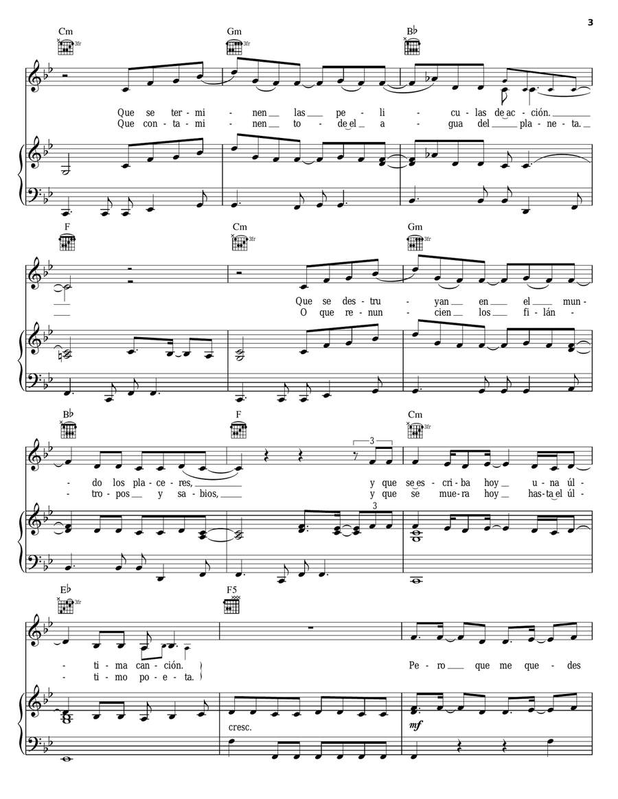Que Me Quedes Tu Que Me Quedes Tu Piano, Vocal, Guitar scores gallery preview page 3