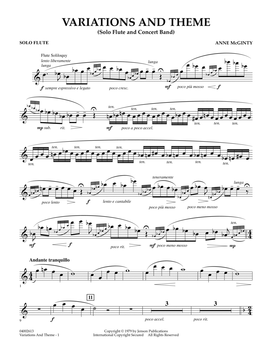 Variations And Theme (for Flute Solo And Band) - Flute Solo Flute Solo scores gallery preview page 1