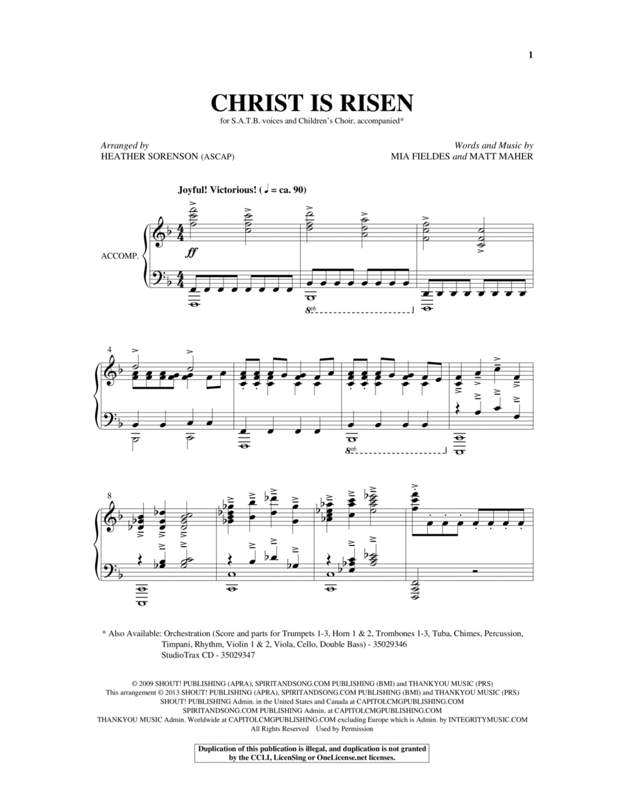 Christ Is Risen (arr. Heather Sorenson) 4-Part scores gallery preview page 1