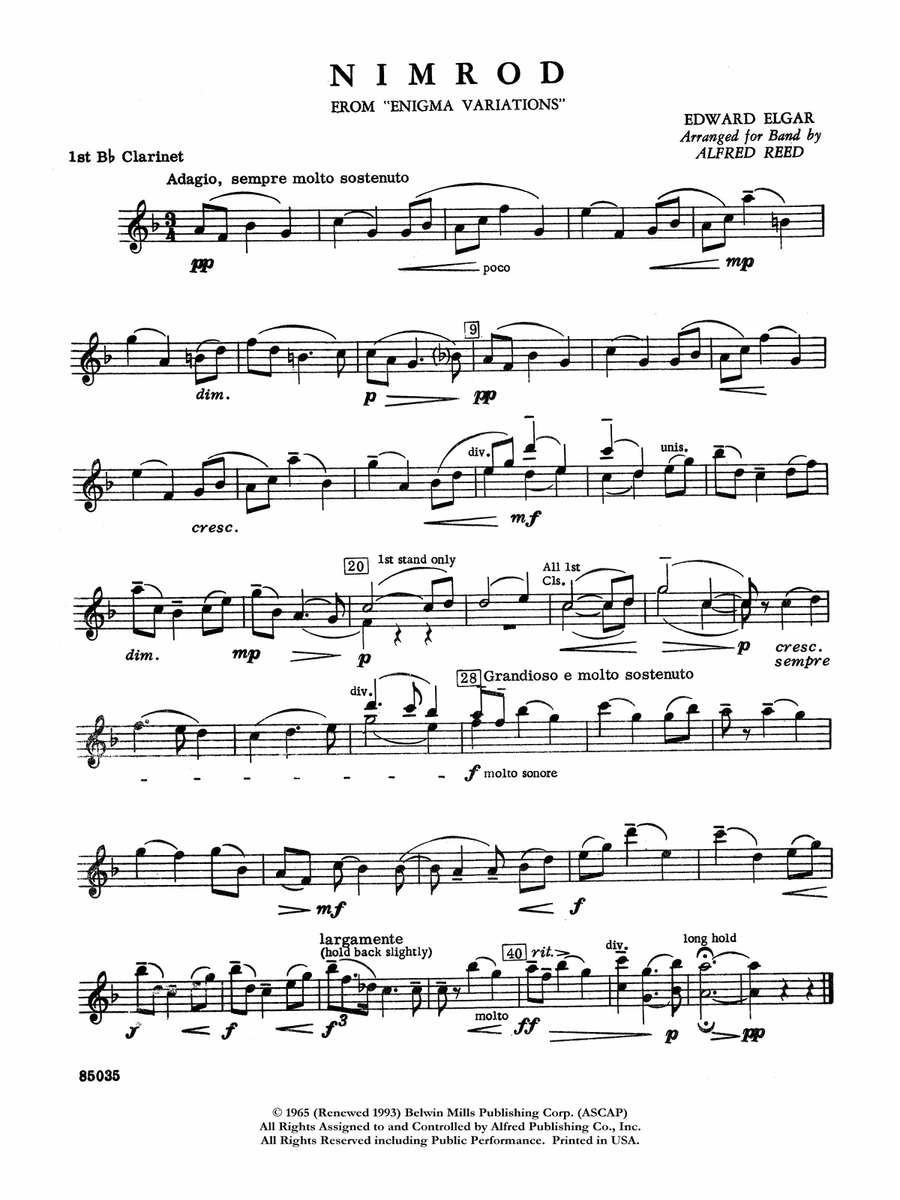 Nimrod (from Elgar's Variations): 1st B-flat Clarinet